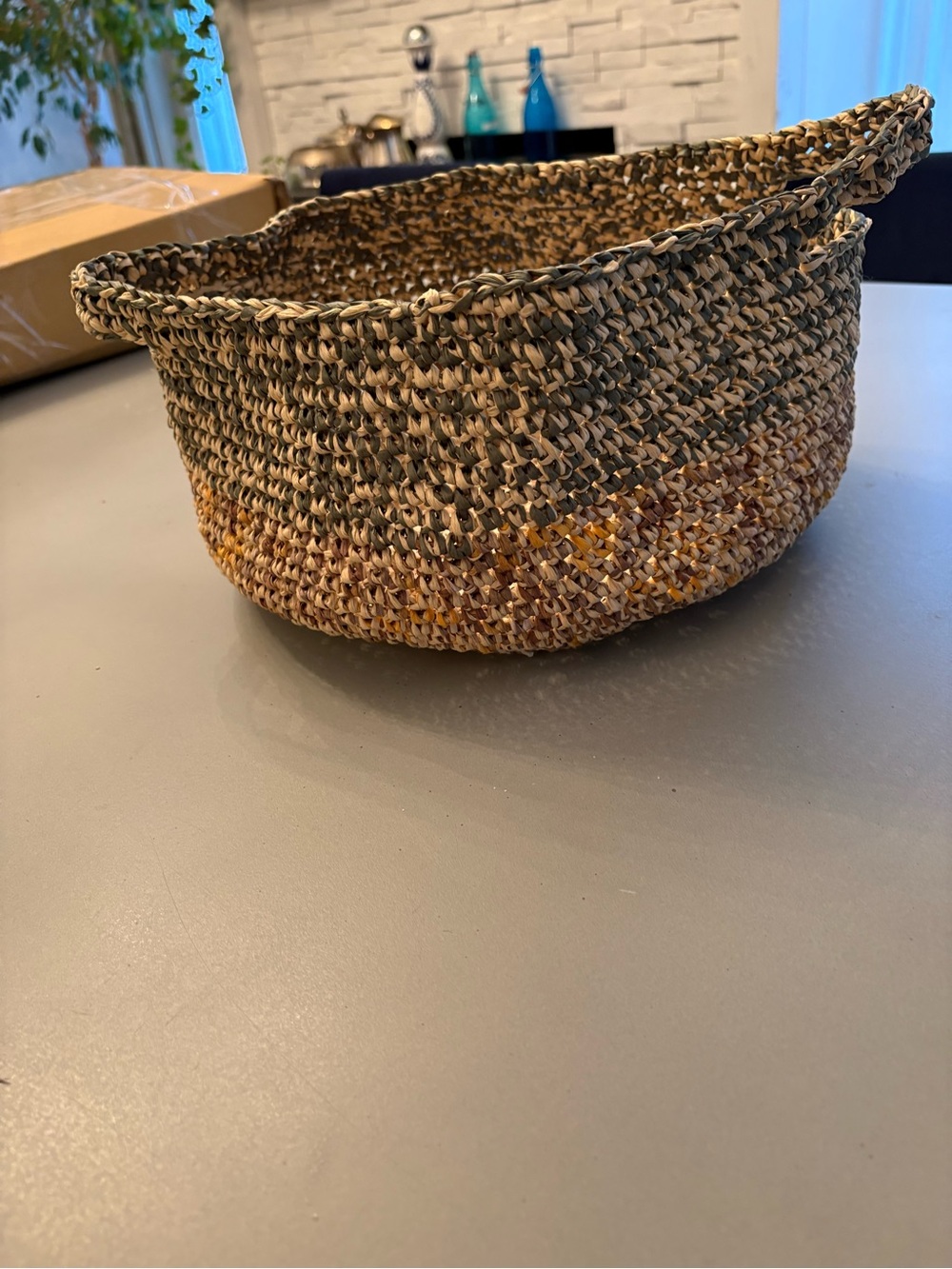 Handwoven Seagrass Storage Basket with Mustard Accent